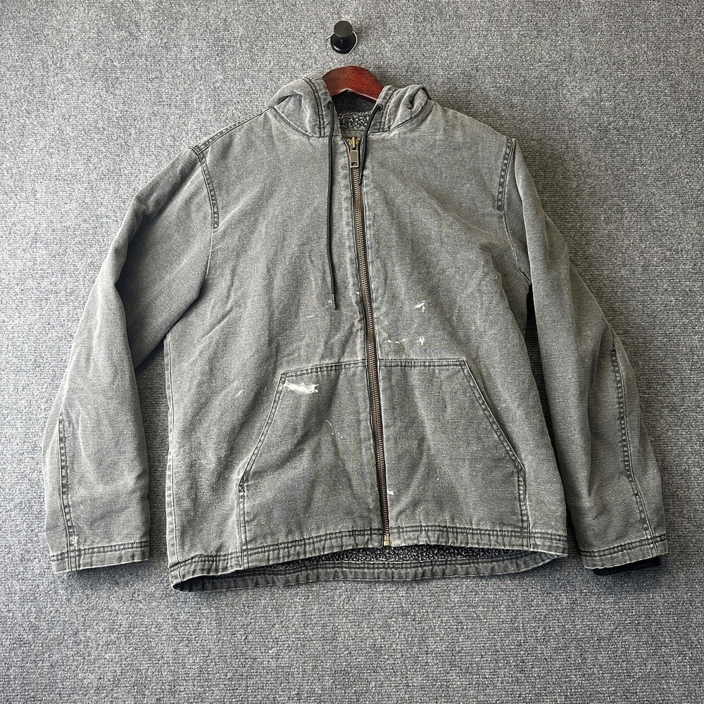 O'Neill Jacket Mens M Gray Canvas Hooded Sherpa Lined Zip Workwear Winter